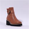 Paul Green Strap Buckle Wedge Heel Boot - Tan Leather